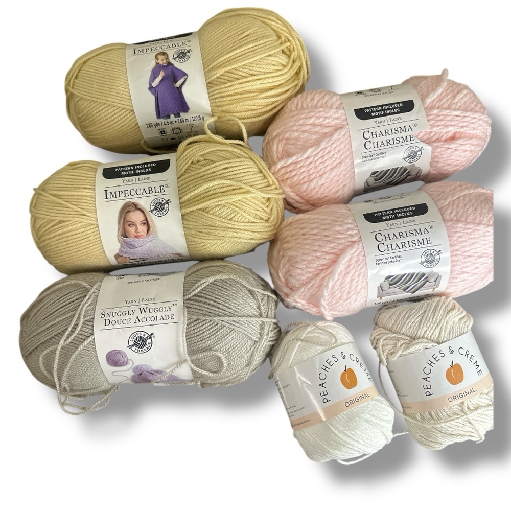 Lot of 7 Skeins Impeccable & Snuggly Wuggly Acrylic, Charisma Bulky, PeacheNEW
